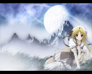 Girl moon mountain galaxy anime - full free wallpaper for desktop