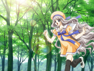 Girl yellow dress hat forest - kyoto animation free wallpaper