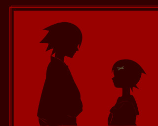 Couple red background silhouette 3girls - a red frame free wallpaper for desktop