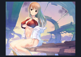 Woman bikini sitting bridge sky - art station free wallpaper