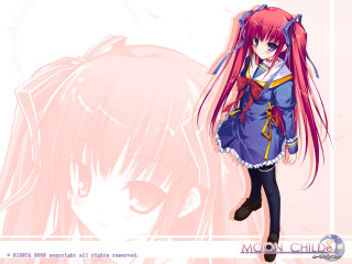 Anime girl pink hair blue 4 - moon free wallpaper