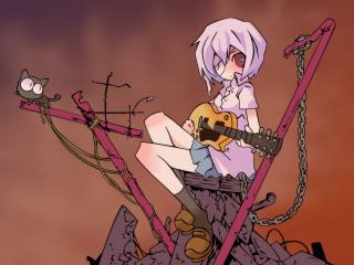 Cartoon character sitting rock guitar - neoexpressionism free wallpaper