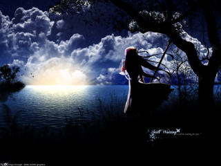 Woman bench ocean night moon - the moon free wallpaper