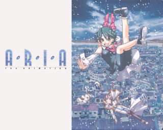 Girl flying city night stars - aguri uchida free wallpaper