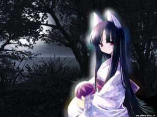 Woman cat ears kimono night - a cat ear free wallpaper