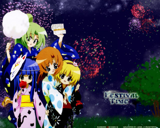 Anime girls fireworks starry sky - a sky full free wallpaper