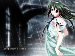 Girl green dress rain anime - a green dress free wallpaper for desktop
