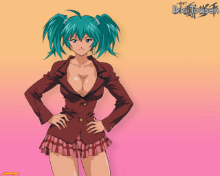 Blue hair pink background anime 2 - a short skirt free wallpaper for desktop