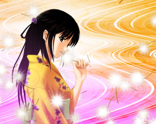 Kimono dandelion anime fireworks sunset - a woman in a kimono free wallpaper