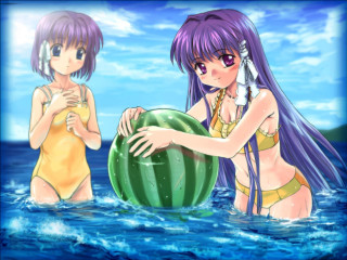Anime girls watermelon summer beach - a watermelon free wallpaper