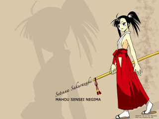 Woman red dress hakama sword - a stick free wallpaper