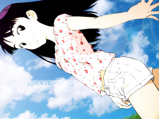 Girl flying clouds anime outdoors - her arm free wallpaper for desktop