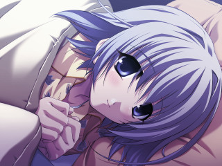 Blue hair woman bed lying - a pillow free wallpaper