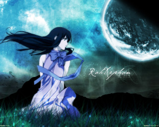 Girl dress grass moon blue - a blue ribbon free wallpaper