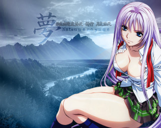 Purple haired woman mountain night - long purple hair free wallpaper