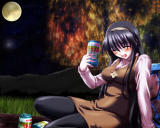 Woman sitting bench soda anime - a can of soda free wallpaper