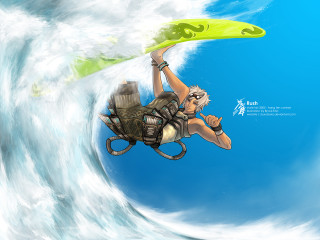 Surfing man wave ocean lifejacket - in the ocean free wallpaper