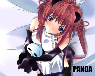 Redhair animegirl blackcat costume whiteteddy - a white teddy bear free wallpaper