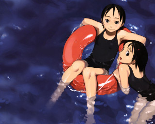Two girls innertube water sitting - a life preserver free wallpaper