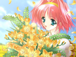 Pink hair girl flower bouquet - a bouquet of flowers in front free wallpaper