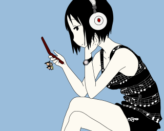 Woman headphones cellphone sitting anime - her head and a cell phone free wallpaper