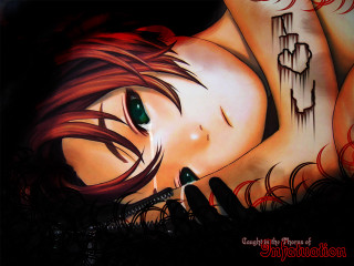 Woman greeneyes redhair knife tattoo - a painting of a woman free wallpaper