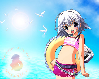 Beach girl bikini bird horizon - her hand and a bird free wallpaper
