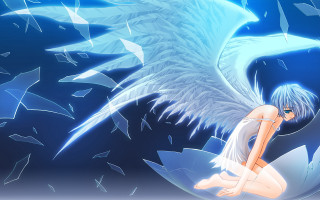 White haired angel woman blue - cyril rolando free wallpaper