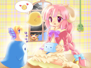 Girl bird horns braid pink - a cartoon of a girl free wallpaper