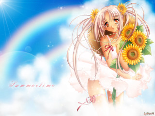 Girl sunflower rainbow anime outdoors - a sunflower free wallpaper