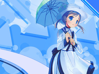 Woman white dress blue umbrella 2 - umbrella free wallpaper