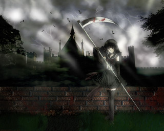 Girl flag brick wall castle - death free wallpaper for desktop