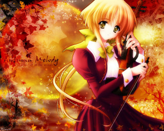 Anime girl violin autumn leaves - a violin free wallpaper for desktop