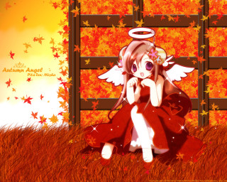 Angel wings girl autumn leaves - a cartoon picture of a girl free wallpaper