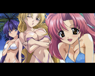 Three pink haired anime girls - a picture together in front free wallpaper