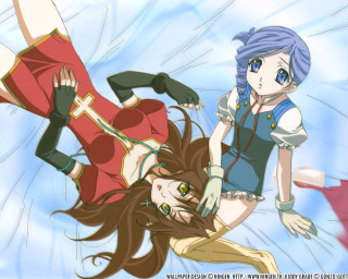 Anime bluehair girl flying together - the air together free wallpaper