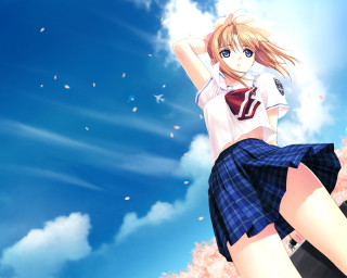 Girl blue skirt clouds sunlight - blue sky free wallpaper