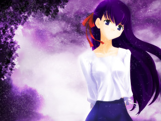 Girl purple sky stars long - anime style free wallpaper