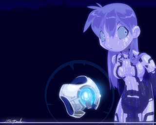 Glowing hologram eve rider slime - a cartoon character holding free wallpaper