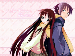 Anime couple longhair scarf blush - their back free wallpaper