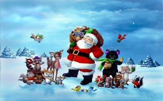 Santa claus animals snow bird - naive free wallpaper