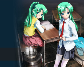 Anime girls school uniform desk - a desk free wallpaper