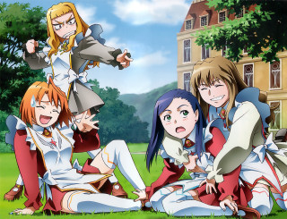 Anime girls sitting outdoor forest - adriaen isenbrant free wallpaper