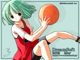 Green hair basketball girl red - a basketball ball free wallpaper