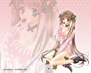 Pink dress girl holding purse - a cross stitch free wallpaper