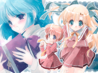 Anime girls snow falling starry - their hand free wallpaper