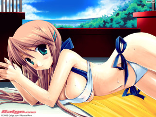 Cartoon girl beach bikini aqua - a blue ribbon free wallpaper