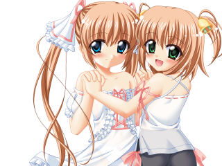 Anime girls hugging long hair - a ponytail free wallpaper for desktop