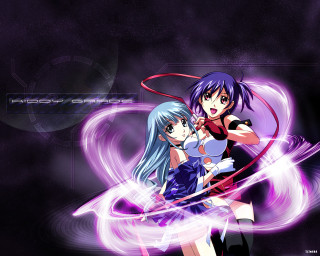 Anime girls blue hair ribbons 2 - a pink ribbon free wallpaper for desktop