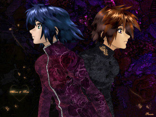 Anime characters purple background hearts - vanita free wallpaper